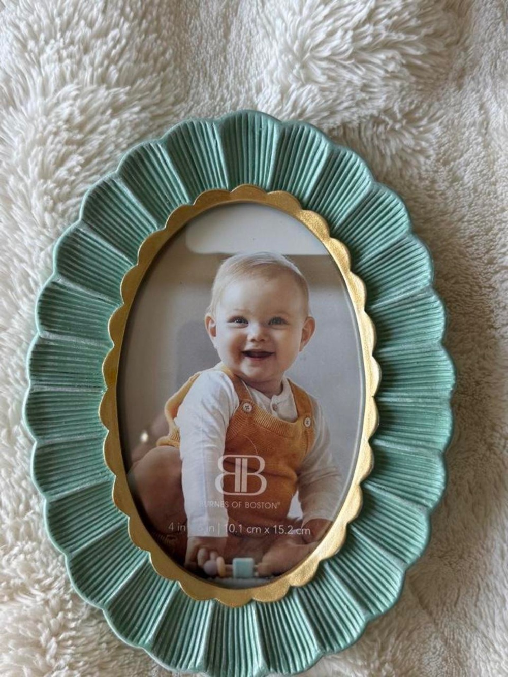 Burnes Of Boston Scalloped Oval Frame in Mint Green with Gold Accent